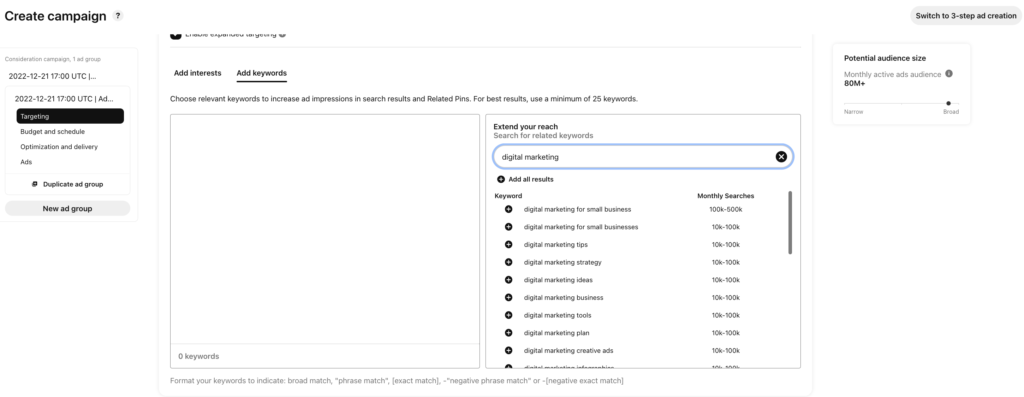 create a campaign to start pinterest seo research