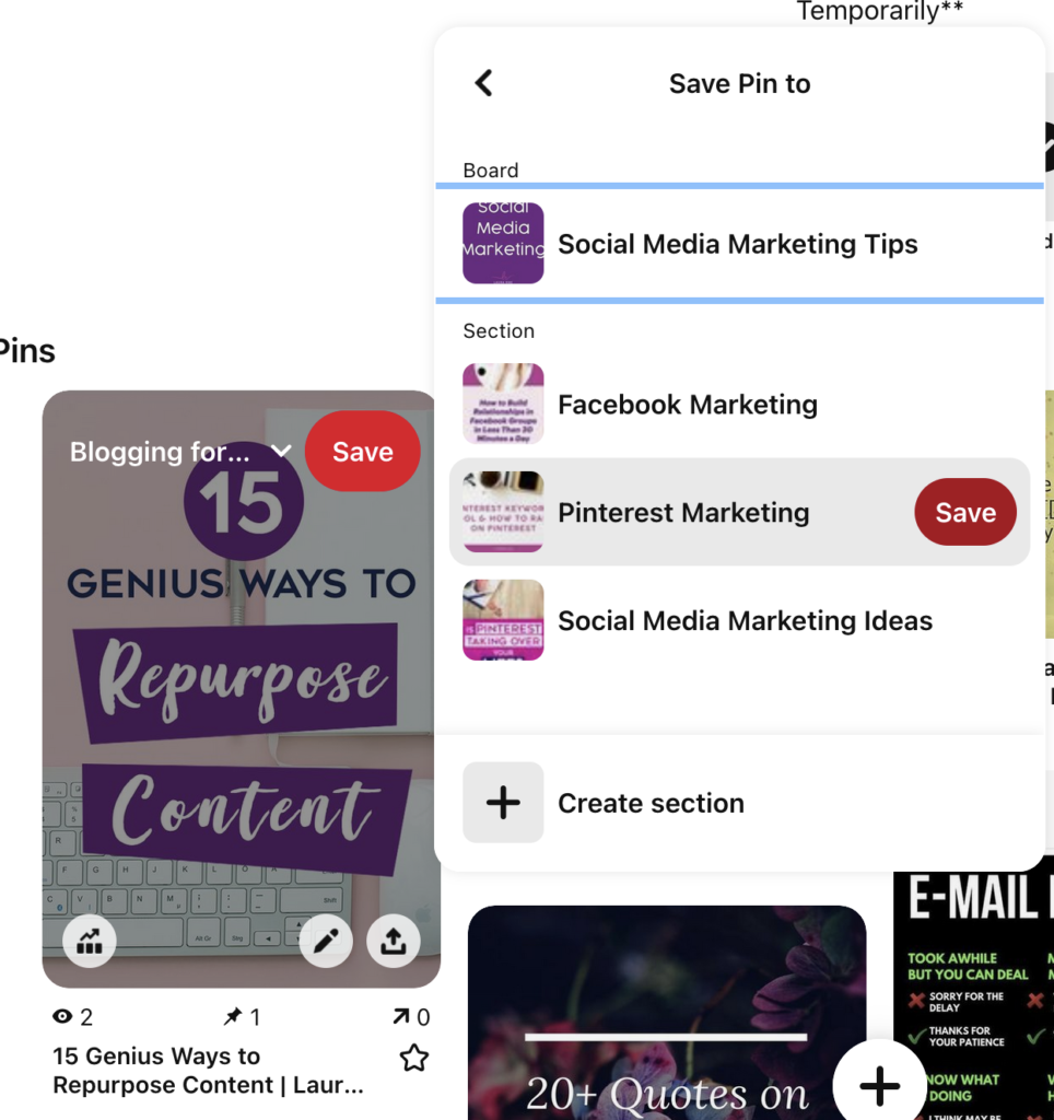 How to save a pin to a specific section of a Pinterest board on Laura Rike blog