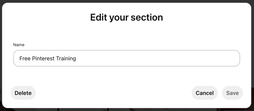 How to delete a section from a Pinterest board how to on Laura Rike blog